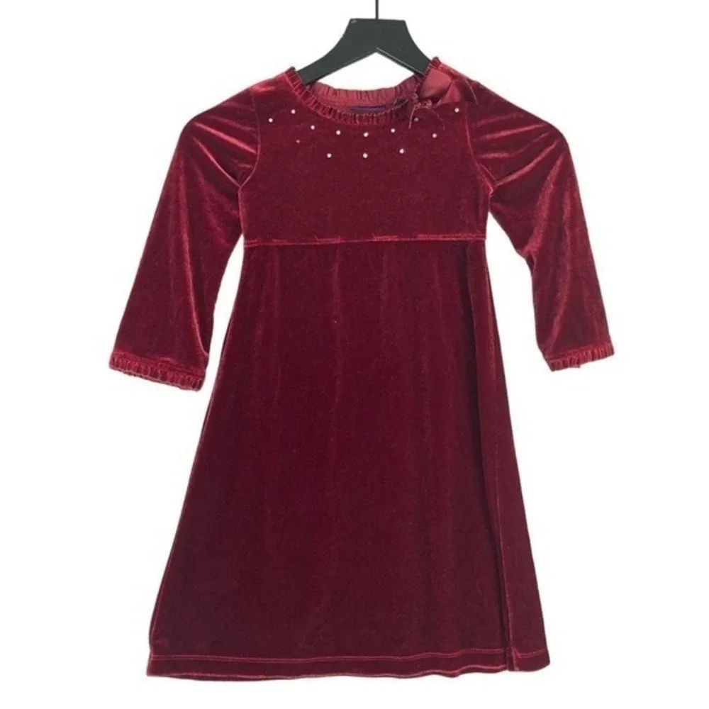 Girls Size 5 Red Suede Christmas Winter Dress Holiday Festive Fashion Maroon‎